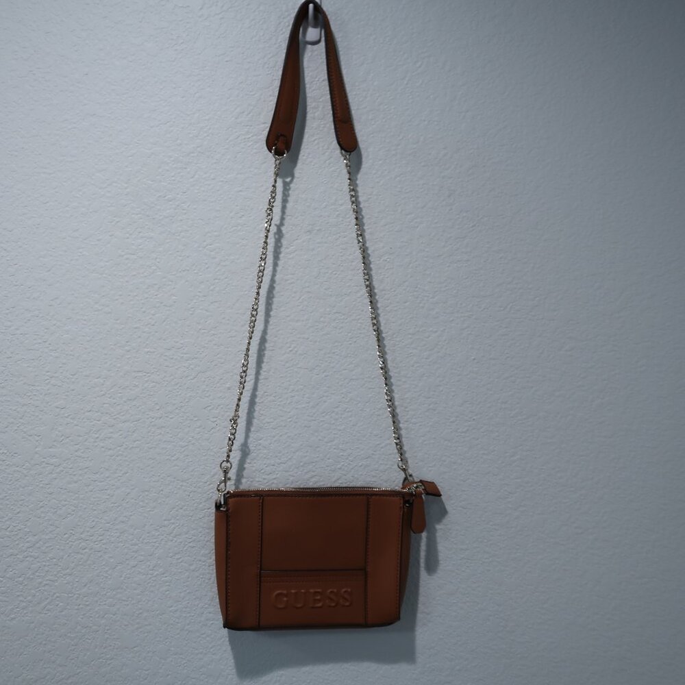 Guess Crossbody Bag Brown Faux Leather Purse with Removable Chain Strap Clutch - Picture 14 of 14